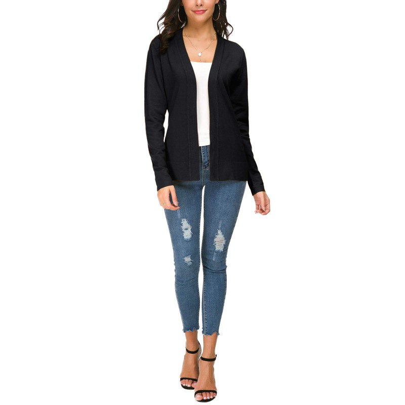 Women's Elegant Casual Long Sleeve Elastic Cardigan, Lightweight Solid Knitted