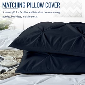 Crown Collection Luxuriate Hotel 1000 TC Hypoallergenic Ultra Soft 100% Egyptian Cotton California King 98"x104" Navy Blue Solid Pinch Plated Duvet Cover with Zipper Colser & 2pcs Pillow Case Set