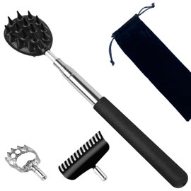 WOVTE 孫の手 まごの手 3個取り替え可能なヘッド付き ヘッド交換型 伸縮 携帯 伸びる孫の手 ステンレス製 かゆいところに届く 伸縮自在 伸長時約87cm プレゼント