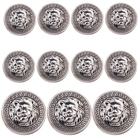 KENDANY 11 Pieces Silver Vintage Antique Metal Blazer Button Set - 3D Lion Head - for Blazer, Suits, Sport Coat, Uniform, Jacket 15mm 20mm(Silver)