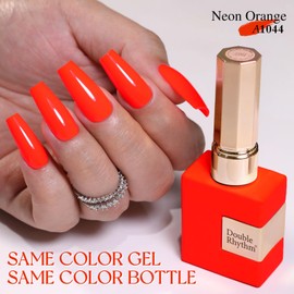 Double Rhythm 15ML Gel Nail Polish Pure Sheer Same Color Same Bottle Soak Off Gel Polish Art Manicure Salon DIY at Home for Women (Neon Orange-A1044)