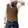 Solovedress Men's Casual Wool Herringbone Suit Waistcoat V-Neck Tweed Waistcoat