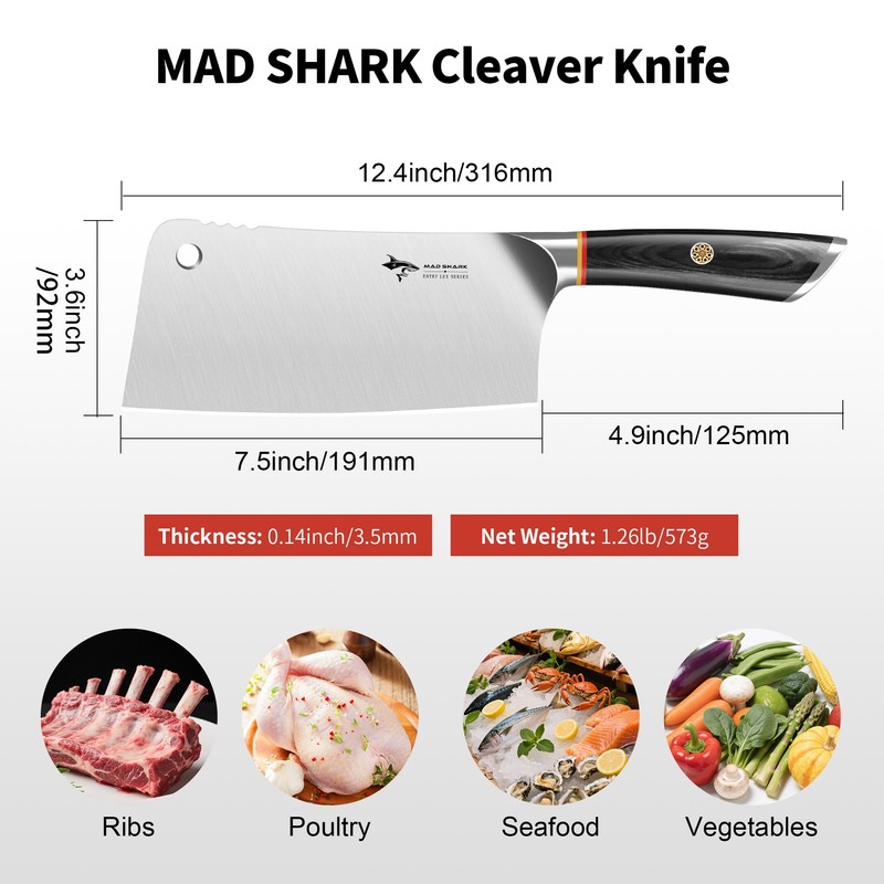 MAD SHARK Meat Cleaver, Professional 7.5 Inch Bone Chopping Butcher
