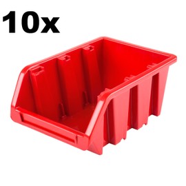 Pack of 10 Stacking Boxes Size 390 x 240 x 180 mm Colour Red Workshop Wall Shelf Sorting Box Stacking Box