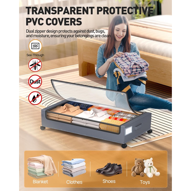 YEEBONIX Under Bed Storage with Wheels, Square Under Bed Storage