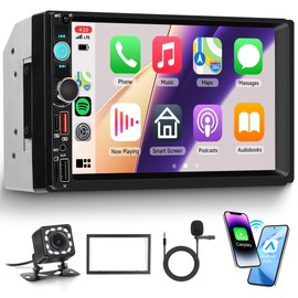 7 Inch Car Stereo Double Din Car Radio Wireless Carplay Android auto Touch Screen Bluetooth Mirror Link USB SD FM Multimedia Radio with Steering Wheel Control Rear View Camera Car Audio Receivers