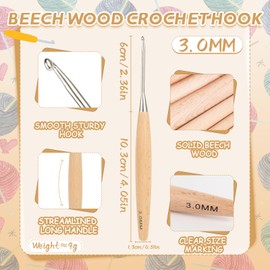 Aeelike Beech Wood Handle Crochet Hook 3 mm, Comfortable Streamline Crochet Hook Set Wooden Handle, Ergonomic Crochet Hooks Wood for Arthritic Hands, Warm Crochet Hook Set 3.0 mm with Extra Long