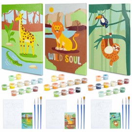 BONNYCO Paint by Numbers Children's Jungle Animals, 3 Pieces Jungle Gifts for Children, Craft Set Children, Paint by Numbers with Frame, Painting by Numbers Animals, Gifts for Boys Girls