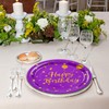 EVYIENEN 50 Pcs Happy Birthday Purple and Gold Paper Plates,