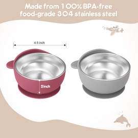 Wesketch 2 Pack Stainless Steel Baby Bowls with Suction, Toddler Bowls with Removable Silicone Shell for Kids, Non-Slip Toddler Baby Feeding Set Dishwasher Safe (4 Pack-blue/Gray/Red/Cream)