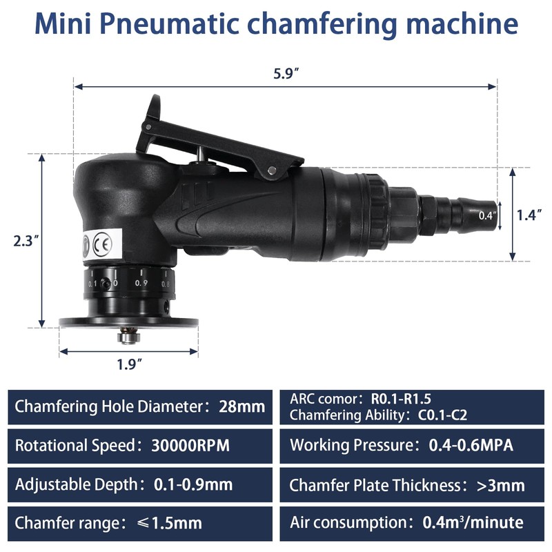 Handheld Pneumatic Chamfering Tool, 45 Degrees Arc Corner, 1/4 Inch