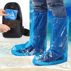 Oyiclyea 16 Pairs Disposable Boot Covers Waterproof Rain Shoe Covers for Men and Women, Blue Overshoes Waterproof Non-Slip Covers for OP CPE Outdoor Camping