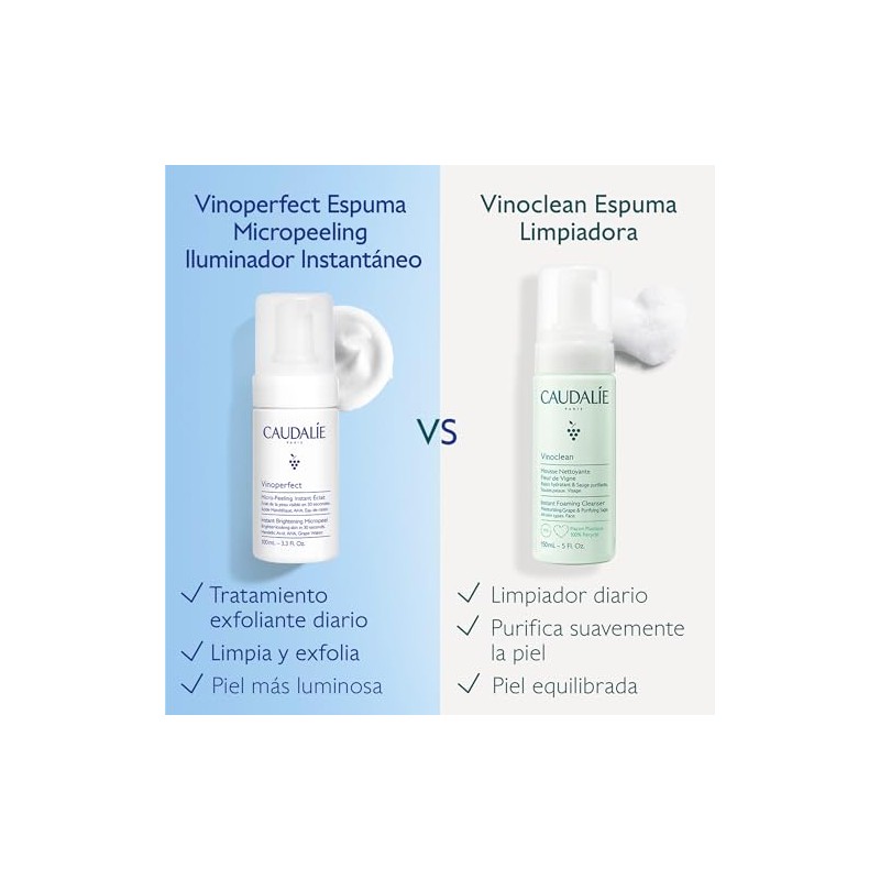 Caudalie Vinoperfect Espuma Micropeeling Facial, Exfolia Suavemente, Aclara y Deja