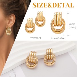 Chunky Gold Knot Earrings for Women- 14K Gold Plated Stainless Steel Heaven Mayhem Earrings Square Geometric Statement Dupes for Women