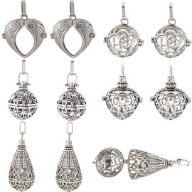 SUNNYCLUE 1 Box 10PCS Silver Cage Pendants Bulk Locket Charms Metal Brass Perfume Diffuser Hollow Chime Ball Heart Stone Holder Openable Charms for Jewelry Making Charms Women DIY Necklaces Crafts