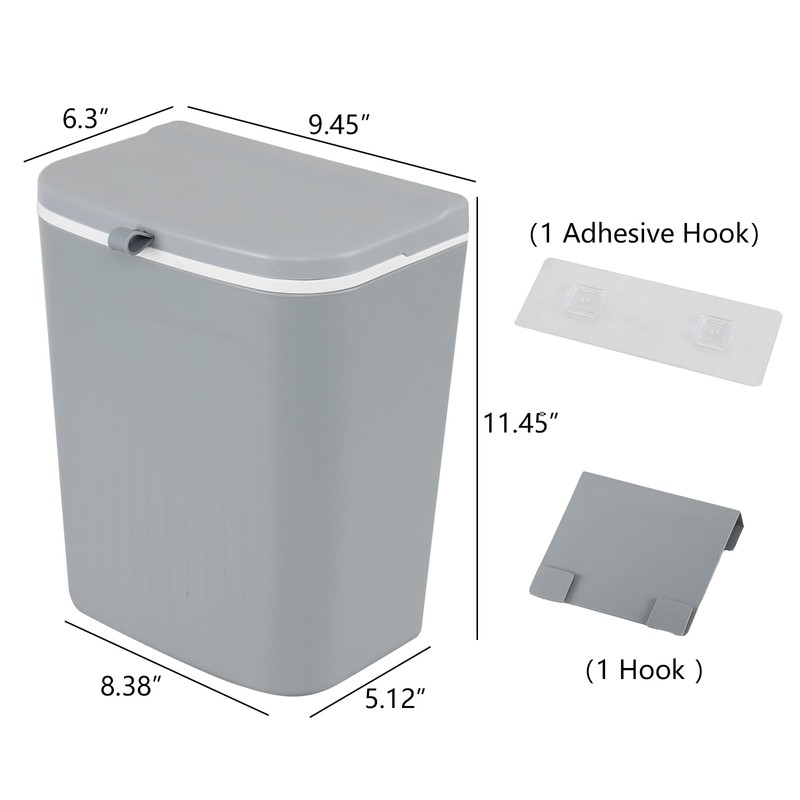 Nesmilers 3.2 Gallon/12 L Wall Mounted Garbage Can, Hanging Cabinet