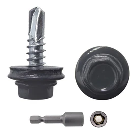 Marcopol Pack of 25 Metal Roofing Screws 4.8 x 19 mm Self-Drilling Screws with EPDM Washers Painted Hex Washer Head Tapping Screw (25, RAL 7016), Grey