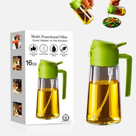 TRENDING LIFESTYLE 16oz Olive Oil Dispenser Bottle for Kitchen - 2 in 1 Oil Dispenser and Oil Sprayer for Cooking, Air Fryer, Salad, 470ml Olive Oil Sprayer (Green)
