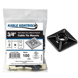 Kable Kontrol Zip Tie Mounts, 3/4” Sq, Black, 100 Pcs, Adhesive Backed Multi-Purpose UV-Resistant Mounting Squares Nylon Cable Tie Wrap Anchor Pads for Cable Management