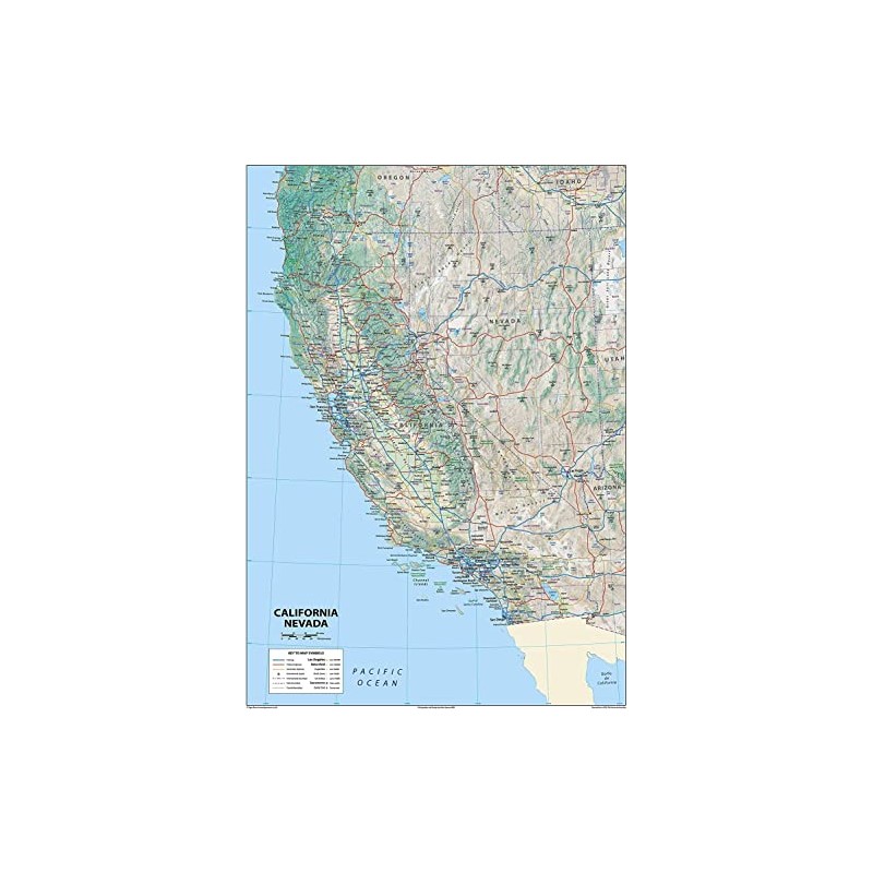 California and Nevada Physical Map - 23.4 x 33.1 Inches