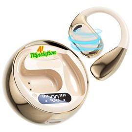 Wireless Earbuds, AI Translation Earphones, Bluetooth 5.4 Open-Ear Bone Conduction Headphones, Sweatproof Sports Ear-Hook Design, for Running,Gym,HiFi Stereo,Power Display (AI Translation, Skin)