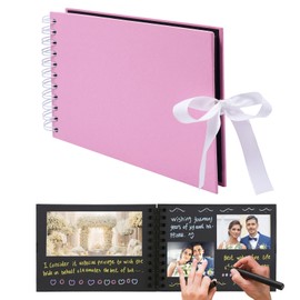 Scrapbook Photo Albums 60 Black Pages DIY Gift Scrapbooking with Ribbon Closure Perfect Photo Book for Wedding, Anniversary, Birthday, Travel, Friends, Baby and Gift (Pink)