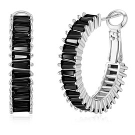 GLOQUAT CZ Black Hoop Earrings 14K White Gold Plated Hoops for Women Vintage Black Cubic Zirconia Earrings Fashion Round Circle Jewelry for Women 25mm