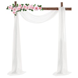 Firlar Wedding Arch Drapes, 18FT White Sheer Backdrop Curtain Chiffon Fabric Drapery Table Runner Sheer Voile Scarf Draping Panels for Wedding Archway Ceremony Curtain Valance Party Decoration