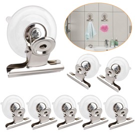 OOTSR 8-Piece Suction Cup Clip, Round Suction Cup Holder Made of Plastic, Suction Cup with Rustproof Clip, Reusable Kitchen Bathroom Office Accessories