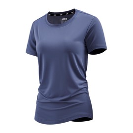 MIER Womens Running T-Shirts Dry Fit Athletic Tee Shirt Crew Neck Tops for Workout Gym Training, Dark Dusty Blue XL