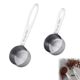 Stainless Steel Premium Coffee Scoop Set+Stainless Steel Measuring Spoons+30ml Capacity+2 Pieces Long and Short Handle+Durable and Easy to Use+Kitchen and Coffee Storage Use