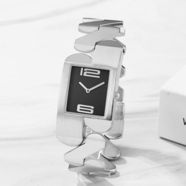 JewelryWe Pair of Watches Rectangular Partner Watches Analogue Quartz Couple Wristwatch Friendship Watch Men Women Casual Watch with Zigzag Metal Strap and Square Dial Gold/Silver, Silver - Men's