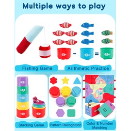 twoonto Montessori Toy for 1 2 3 Years, Fabric Montessori Fishing Game, 24 Piece Sensory Toy for Babies, Stacking Toy, Assorted Colours for Birthday, Baby Shower, Easter Gift
