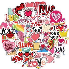 50PCS Valentine's Day Love Heart Cute Stickers Waterproof PVC Sticker for Scrapbooking Laptop Motorbike Skateboard Stickers