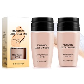 2 Pack Color Changing Foundation SPF15, Colour Changing Mature Skin Foundation, Long Lasting Waterproof Moisturising Foundation, Warm Skin Tone Moisturizing Cover, Sun Protection for All Skin