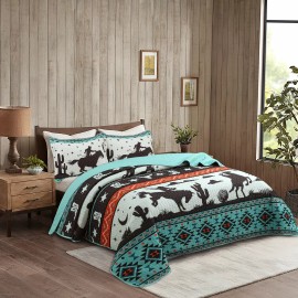 MarCielo 3 Piece Southwestern Cowboy Quilt Set Rustic Bedspread with Western Flair - Queen