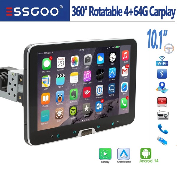 ESSGOO 10.1" Single 1 DIN Rotatable IPS Touch Screen Android