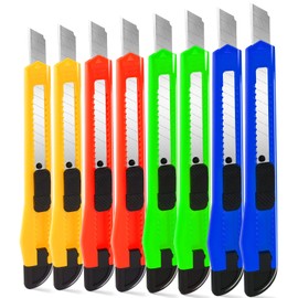 TIFICAL 8 Pack Box Cutter Utility Knife, 9mm Snap-off Box Cutter Retractable for Opening Packages Cartons, Boxes, Disposable Box Cutters Exacto Knife Perfect for Office and Home use