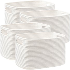 UBBCARE 4 Pack Shelf Baskets, Larger Woven Storage Baskets for Organizing(15''L x 10''W x 9''H), Basket Organizer for Dog Toys, Books, Clothes, Large Gift Basket, White