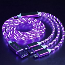 IHAO Multi Ports Charger Cable 3 Combinations in One Cable USB A to USB C/Micro USB PD Fast Charging Cord Lighted Up LED Flowing Compatible with Almost All Kinds of Electric Device-47Inches Purple
