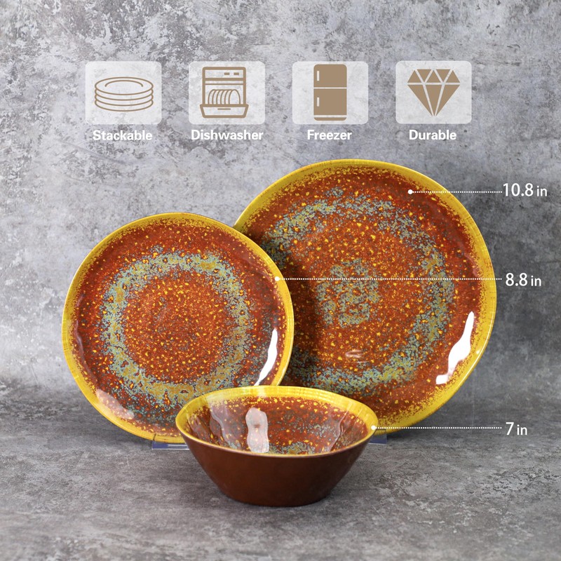 FINE&NICE Melamine Dinnerware Set of 12Pcs, Dish Set for 4,