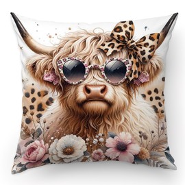 Baby Highland Cow Pillow Covers Cow Pillows Bow Decorative Throw Pillows Cow Decor for Bedroom Highland Cow Bedding Soft Flannel Fluffy Couch Pillow Covers for Home Sofa Leopard Bedroom Office