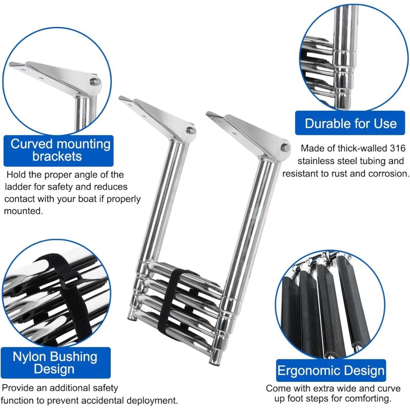 Amarine Made 4 Steps Boat Ladder Pontoon Telescoping Stainless Marine