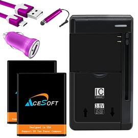 AceSoft Large Power 2X 1900mAh Rechargeable Extra Battery Universal AC Charger USB Car Charger Cable Stylus Compatible with Coolpad Snap 3311A Phone