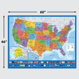 Giant USA Map - Mega Map of the United States of America - US Map Chart - Laminated - 46" x 60" [Blue]