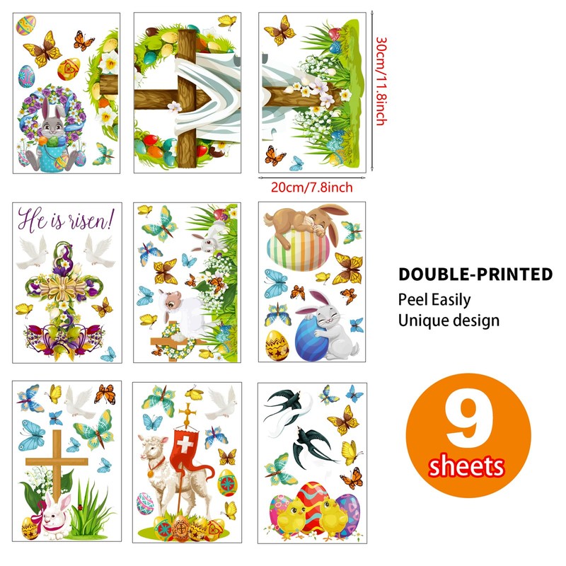 Easter Religious Decorations Window clings Cross Lambs Bunnies Flowers he