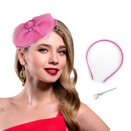 Bohend Fascinator Hat Flower Pillbox Vintage Derby Hats Tea Party Wedding Hair Accessories with Rhinestone for Women and Girls, rose