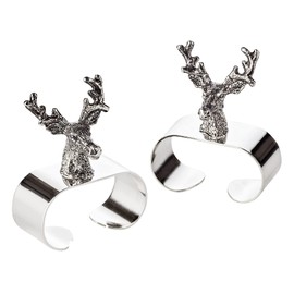 EDZARD Set of 2 Napkin Rings Stag Elegant Silver-Plated Length 5 cm - Ring for Cloth Napkins, Table Decoration, Table Accessories
