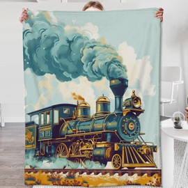 Manta de tren para niños y niños, manta de franela para regalo, manta de tren para sofá, cama, sala de estar, suave, cálida, acogedora decoración de tren, 40 x 50 pulgadas