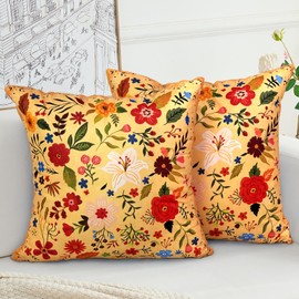 COARVXA Floral Pillow Covers 18x18 Set of 2,Farmhouse Floral Pillow Covers Decorative Double Sided Pattern Cushion Cover Soft Pillow Case for Living Sofa Room Bed Porch Patio Square Pillow Cover